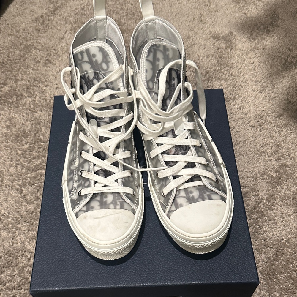 Dior White and Gray Skull High-Top Sneakers